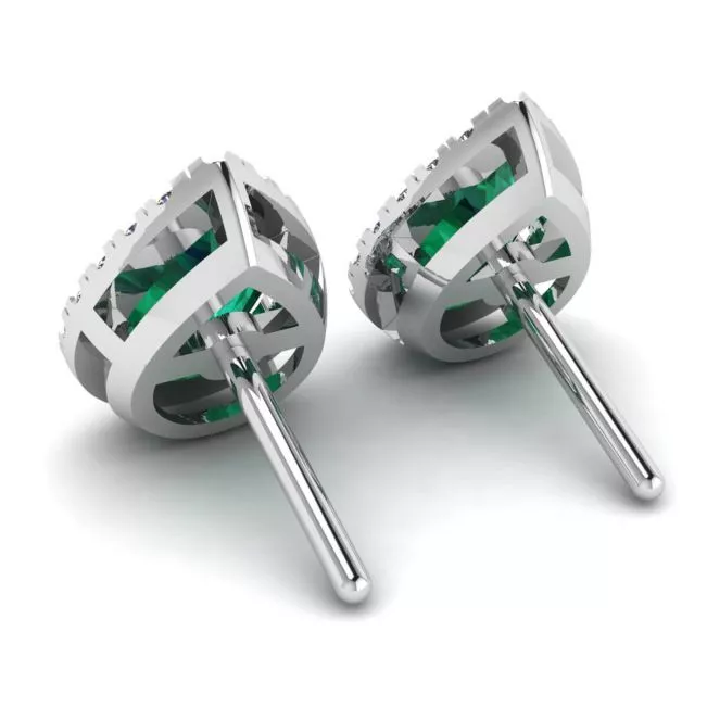 Pear-Shaped Emerald with Diamond Halo Earrings - Photo 2