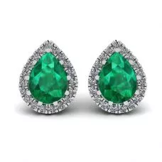 Pear-Shaped Emerald with Diamond Halo Earrings