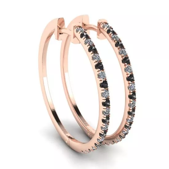 Hoop Black and White Diamond Earrings Rose Gold, Enlarge image 1