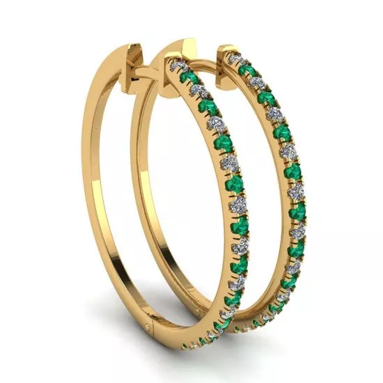 Diamond and Emerald Hoop Earrings Yellow Gold, Enlarge image 1