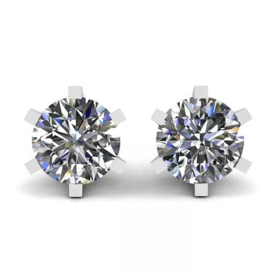 Classic Diamond Stud Earrings in 18K White Gold, Enlarge image 1