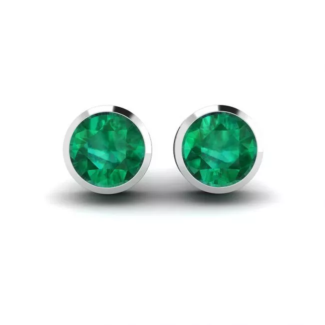 Emerald Stud Earrings in White Gold