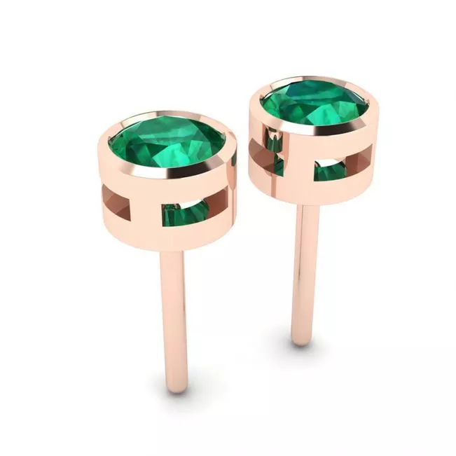 Emerald Stud Earrings in Rose Gold - Photo 2