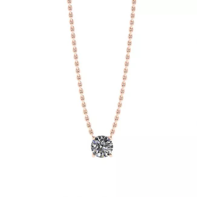 Classic Solitaire Diamond Necklace on Thin Chain Rose Gold