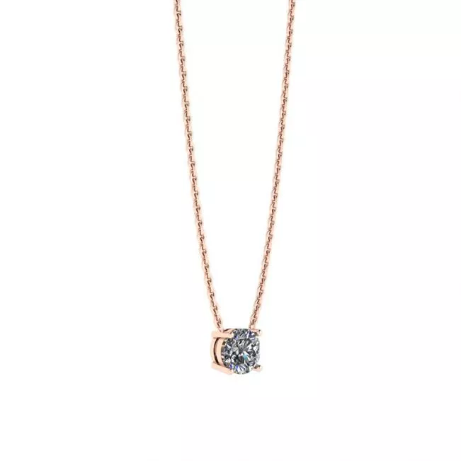 Classic Solitaire Diamond Necklace on Thin Chain Rose Gold - Photo 1