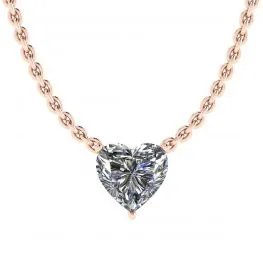 Heart Diamond Solitaire Necklace on Thin Chain Rose Gold