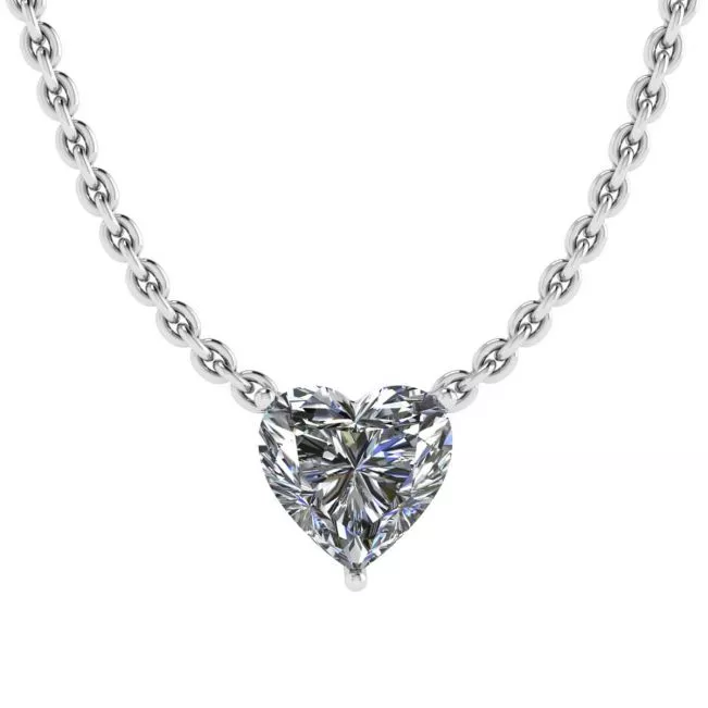 Heart Diamond Solitaire Necklace on Thin Chain White Gold