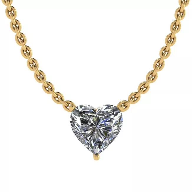 Heart Diamond Solitaire Necklace on Thin Chain Yellow Gold