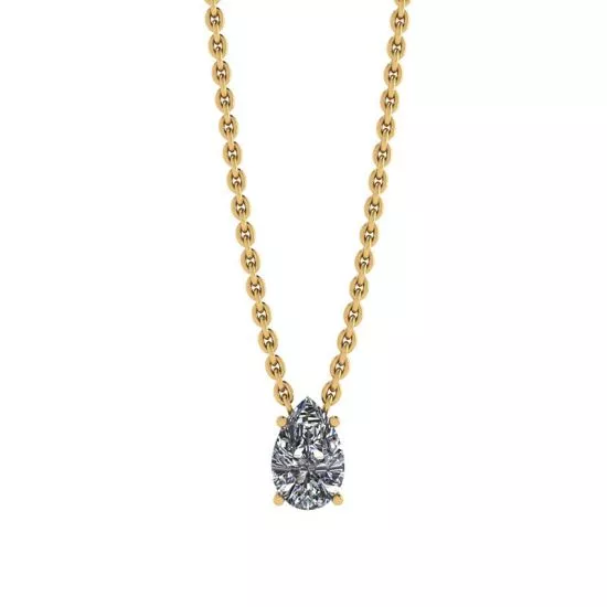 Pear Diamond Solitaire Necklace on Thin Yellow Chain, Enlarge image 1