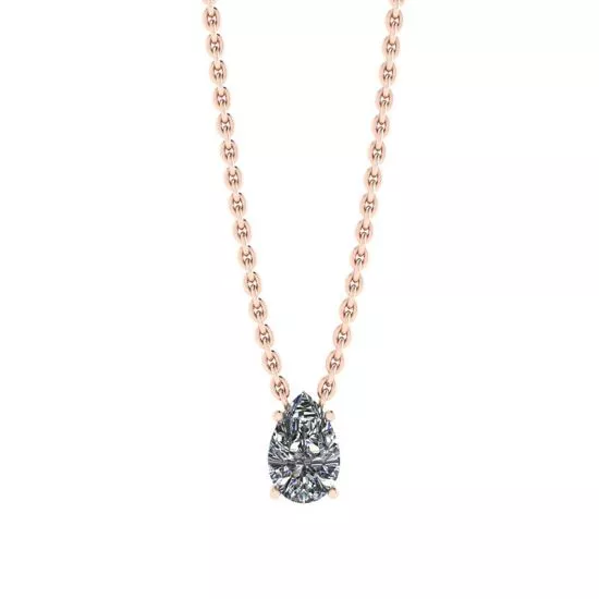 Pear Diamond Solitaire Necklace on Thin Rose Chain, Enlarge image 1