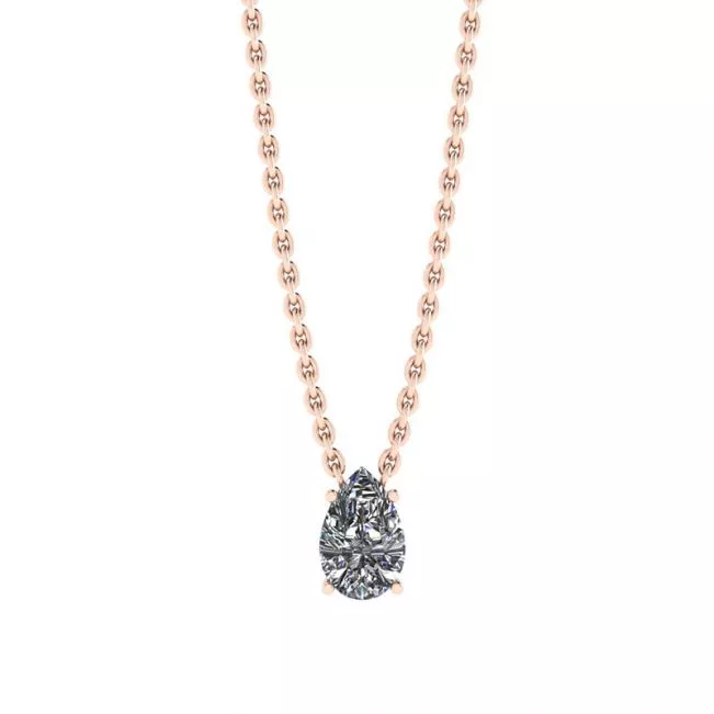 Pear Diamond Solitaire Necklace on Thin Rose Chain
