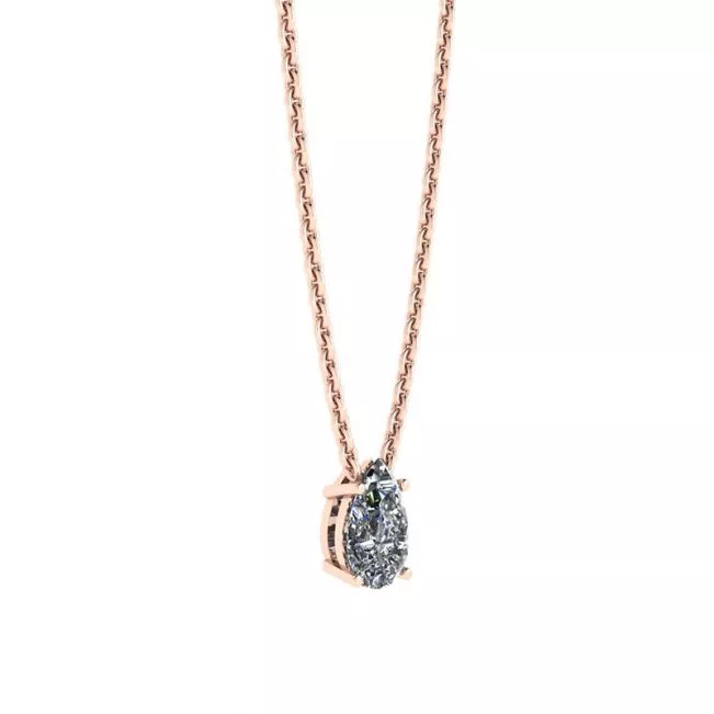 Pear Diamond Solitaire Necklace on Thin Rose Chain - Photo 1