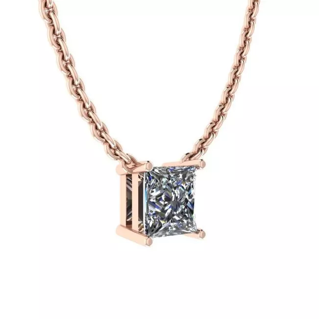 Princess Diamond Solitaire Necklace on Thin Chain Rose Gold - Photo 1