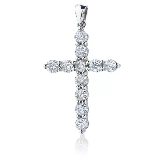 Cross Necklace with 11 diamonds (2х1.5 cm), Enlarge image 1