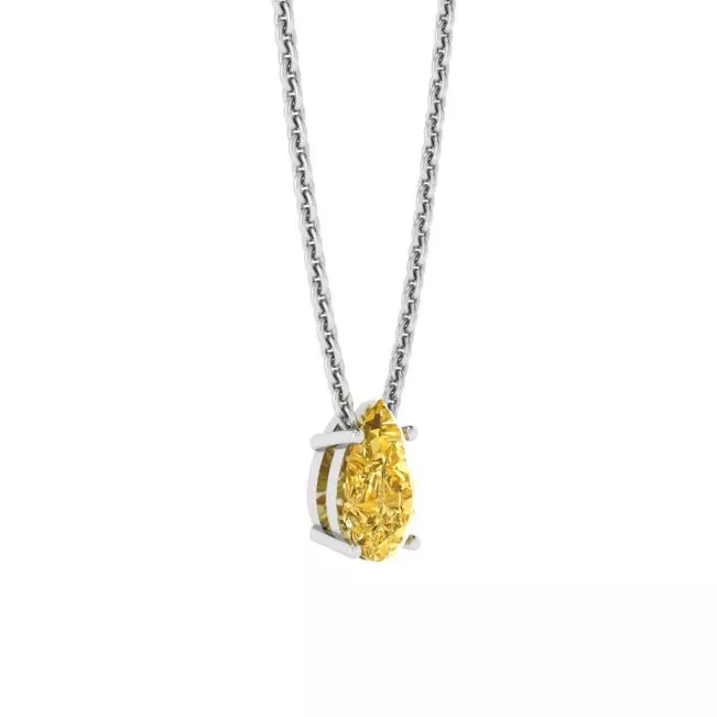 Pear Shaped Fancy Yellow Diamond Chain Necklace White Gold - Photo 1