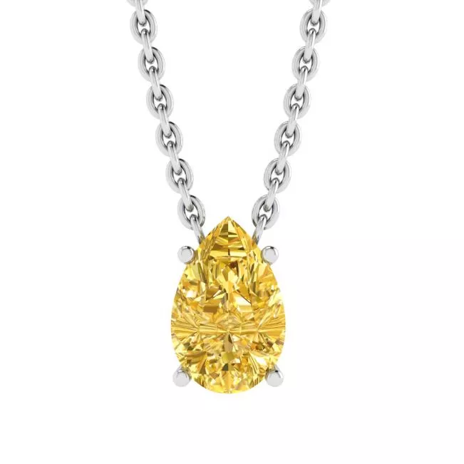 Pear Shaped Fancy Yellow Diamond Chain Necklace White Gold