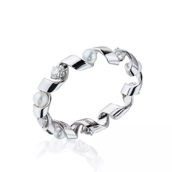Ring with Diamonds and Sea Pearls - Ruban Collection, Enlarge image 1